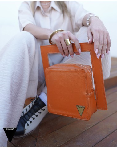 کیف مربع دسته ای نارنجی زنانه